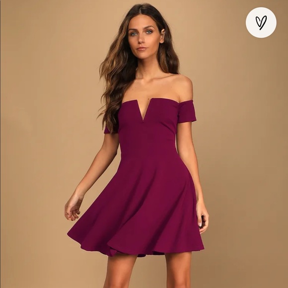 Lulu’s Play the Party Plum Purple Off-the-Shoulder Skater Dress - BLACK - Picture 6 of 9